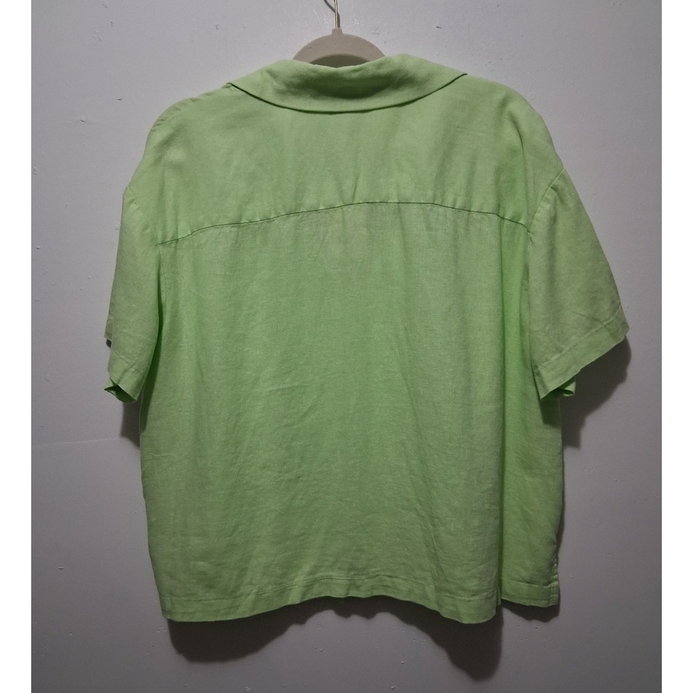 A New Day Women XL Lime Green Linen Blend Short Sleeve Button Down Shirt NWT - Picture 2 of 7